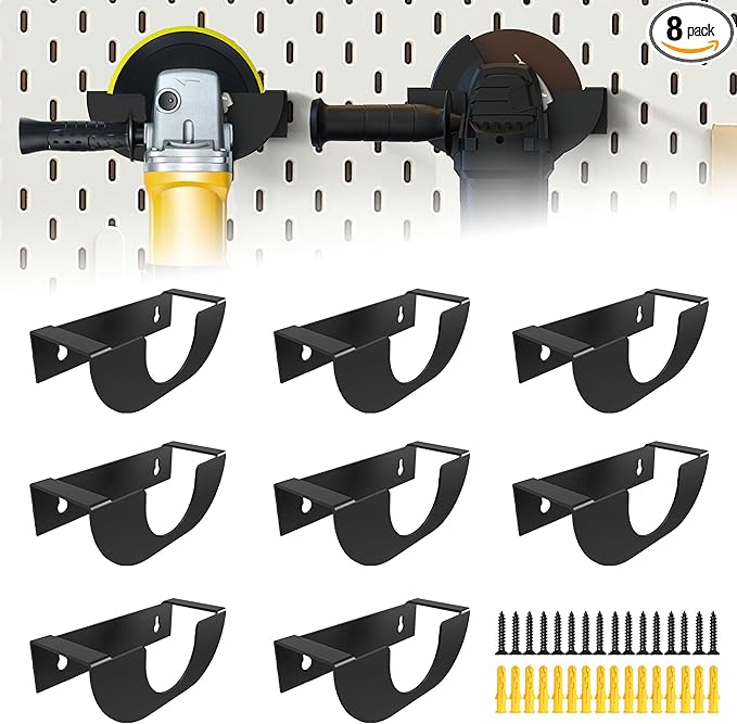 Black 8 Pack Heavy Duty Angle Grinder Wall Mount Bracket Holder for 5" Grinders - Wall Storage Rack with Tool Stand for Polishers & Grinding Accessories