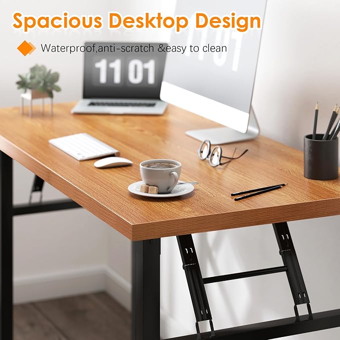 Need Small Folding Computer Desk, 31.5 Inch Writing Table, Teak & Black | - Image 5