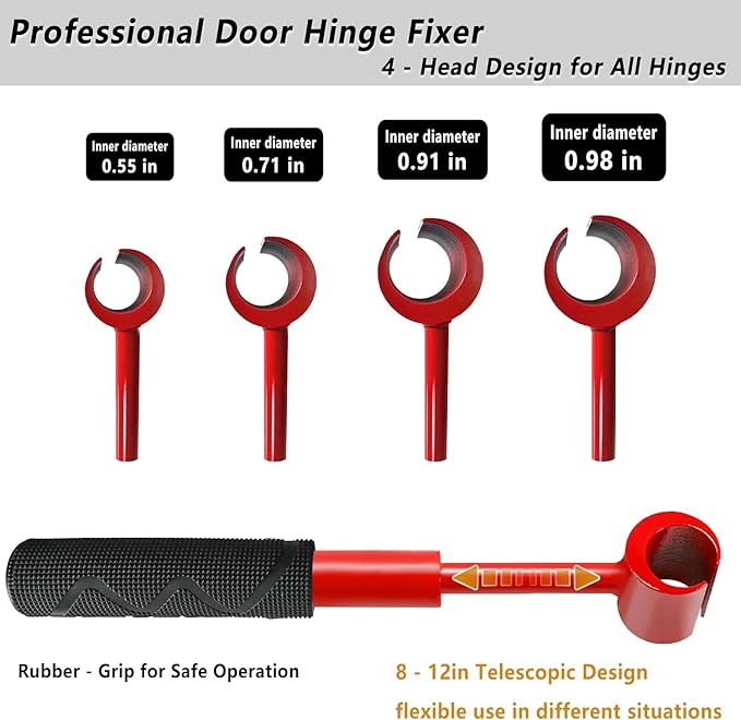 8-12in Telescopic Steel Door Hinge Adjustment Tool with Rubber Grip & 4 - Head Punch Set for Door Hinges