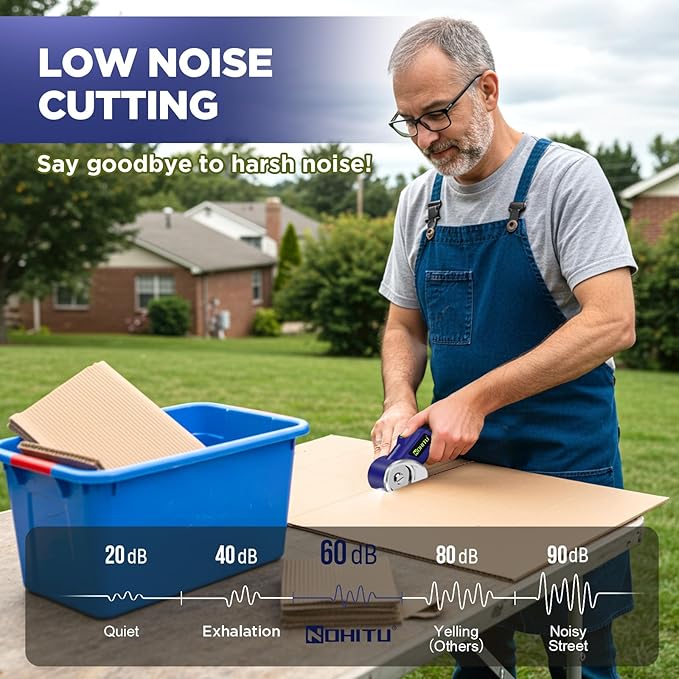 Cordless Electric Scissors: 4V Rechargeable Rotary Cardboard Cutter, 3000mAh Battery, with LED Light, 2 Blades, Box Cutter for Fabric Carpet Carton Plastic Leather Cloth (Blue)