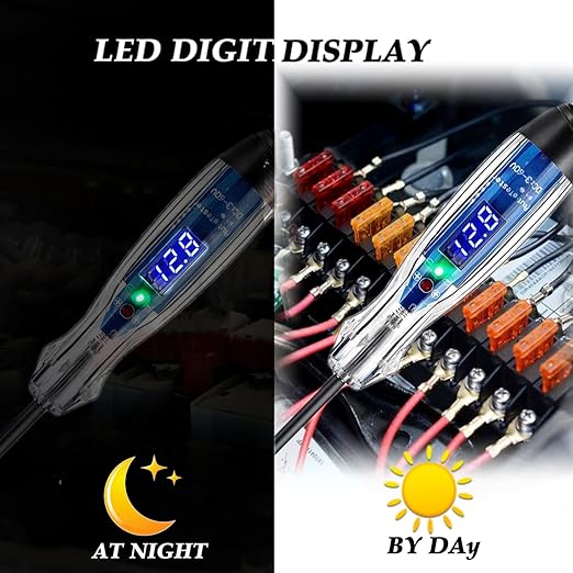 Test Light Automotive, 3-60V DC LED Digital Circuit Tester, Heavy Duty Light Tester with Voltmeter, Auto Voltage Tester Electric Probe Test Pen for Fuse, Battery, Polarity