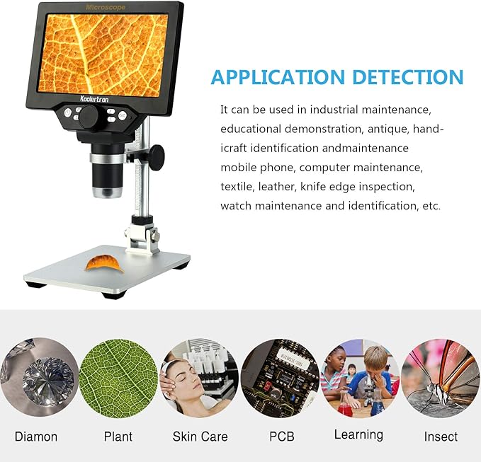 Koolertron 7 inch LCD Digital Microscope,12MP 1-1200X Magnification 1080P Coin Microscope with Screen,8 LED Lights,Rechargeable Battery Microscope for PCB Soldering Plant/Rock/Insect/Watch Repairing