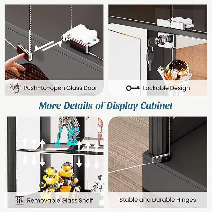 Dystler Display Cabinet with RGB LED Lights & Glass Doors, Flexible Storage - Image 6