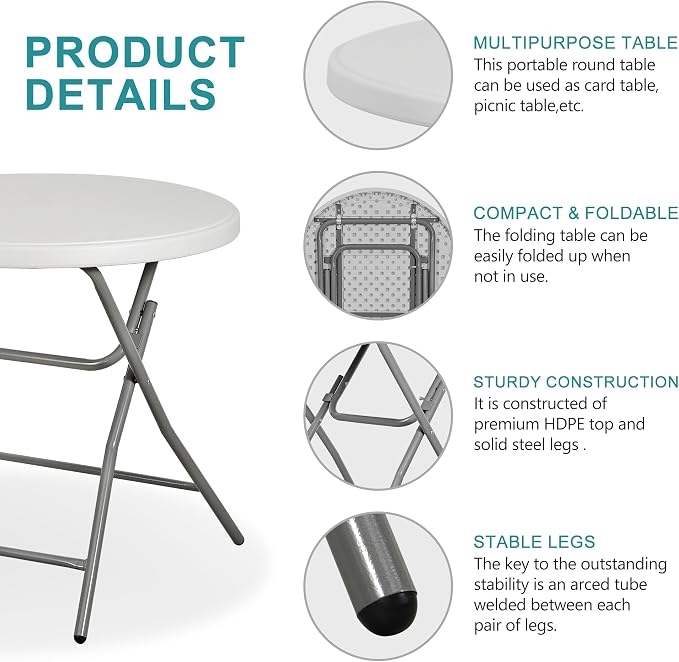 SUPER DEAL 32in Cocktail Table, Indoor Outdoor Portable High Top Table - Image 5