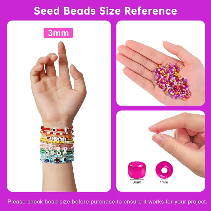 Redtwo 3mm 44500pcs 144 Colors Glass Seed Beads Kit | 7 Boxes Small Beads - Image 5
