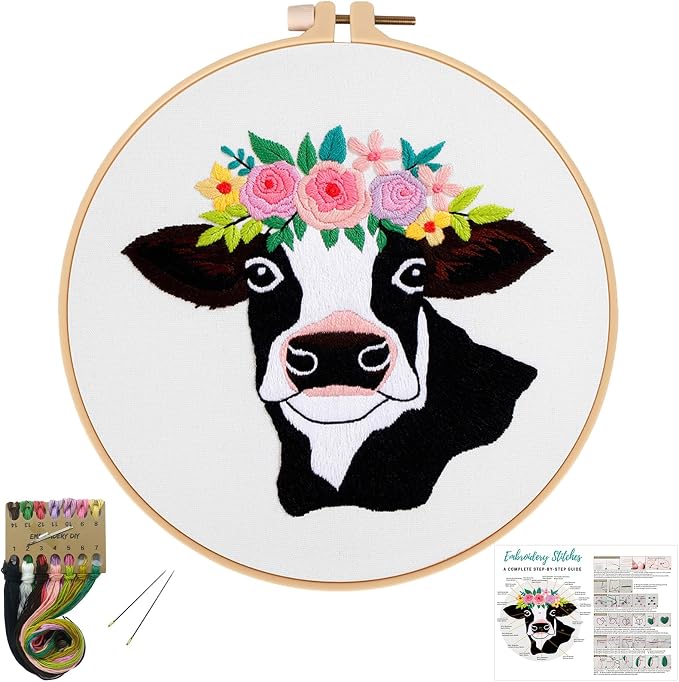 Louise Maelys Cow Beginners Embroidery Kits, Cross Stitch Starter kit by LouiseMaelys