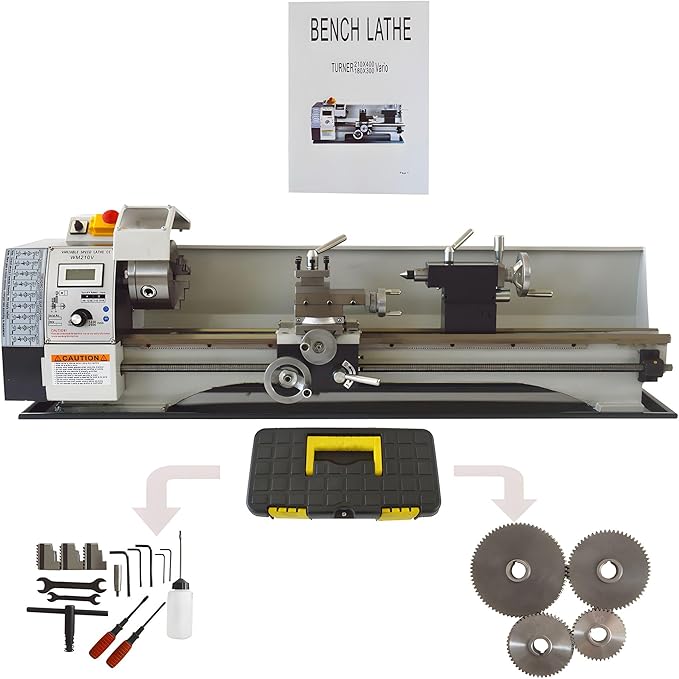 AC110V WM210V 8''X32'' Mini Precision Metric Thread Metal Lathe with 900W Brushless Motor Variable Speed Metal Lathe
