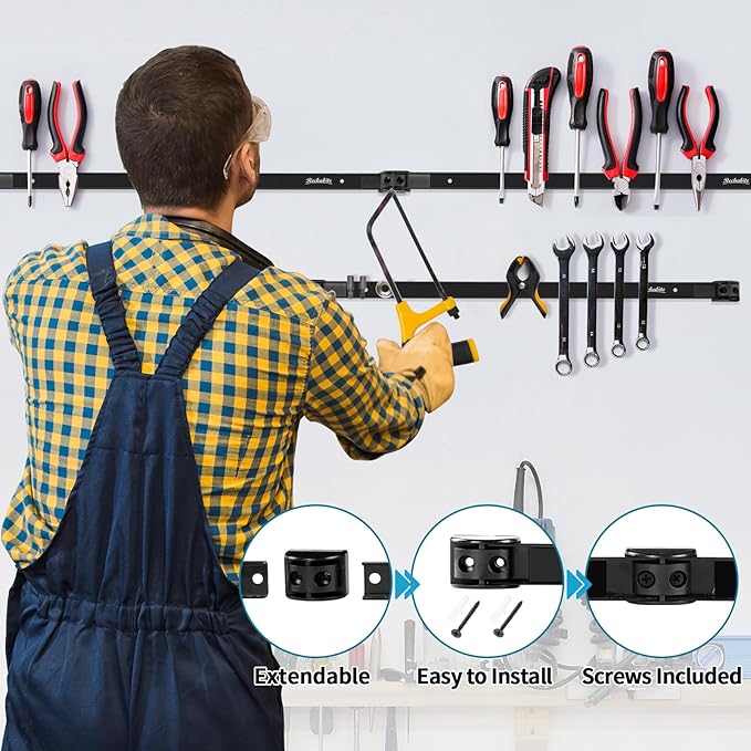 4 Pieces 18" Magnetic Tool Holder Strip, Black Magnet Bar, Metal Tool Organizer Rack for Garage Organization, Easy To Install in Workshop, Mounting Screws Included
