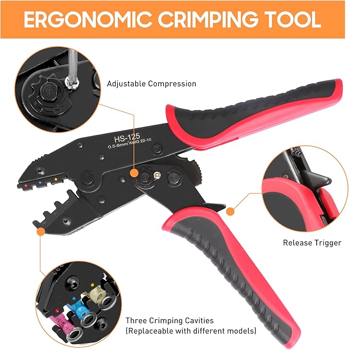 Kuject Crimping Tool Kit, 340 PCS Heat Shrink Wire Connectors(AWG22–10), 3-in-1 Adjustable Wire Stripper and Wire Crimper Kit for Automotive, Marine, and Electrical Repairs