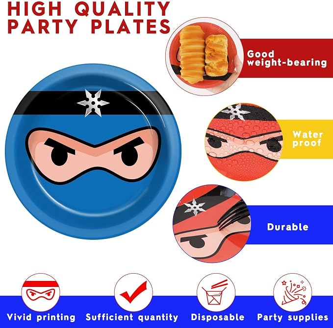 Naozinebi 72PCS Ninja Birthday Plates Karate Party Supplies Ninja Warrior - Image 3