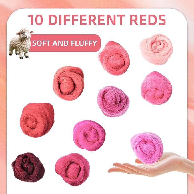Needle Felting Wool, 10 Colors Wool Roving Yarn - Image 4