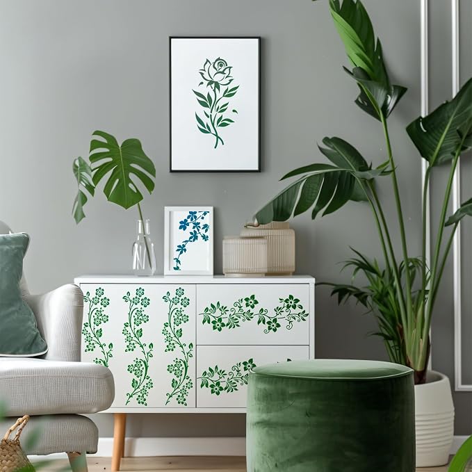 12pcs Leaf Vine Stencils, Leaves & Flower Stencil Reusable Floral Stencil - Image 6