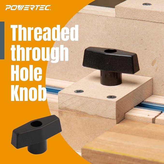POWERTEC Toggle Clamp and T Track Knob Kit Woodworking Tools for T Track | 4PK, 300 lbs Holding Capacity, 201B Quick Release Horizontal Clamps & Set of 16 T Track Bolts and knobs (72116)