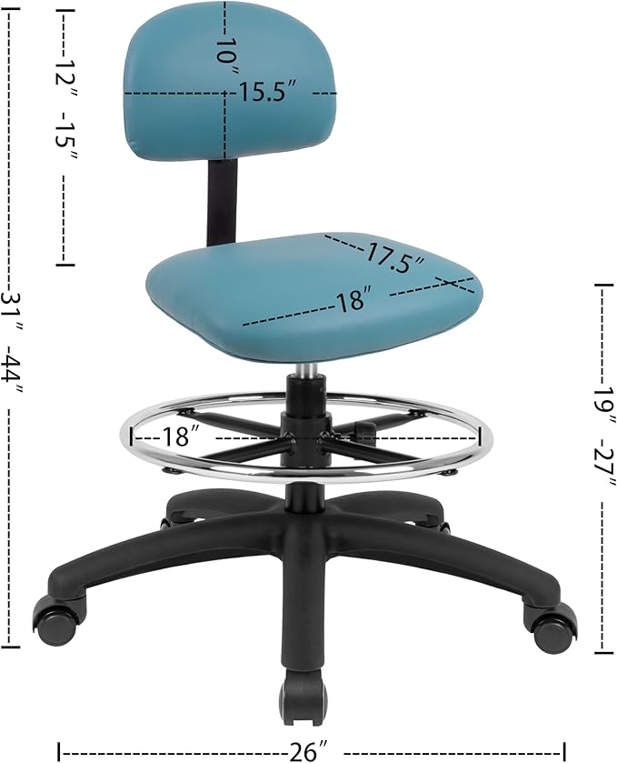 Chair Master FSS Series Square seat (19"-27") seat Height Chair. Vinyl-for Office, Garage, Desk, Shop, Computer, Doctor, Medical, Easy to Clean! 18" Footring (Aqua, Mid Stool, Self Braking Casters)
