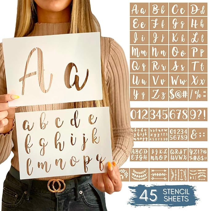 Boutique Calligraphy Stencil Template Kit | 45 Reusable Pieces | Lettering Upper by CITRUSY