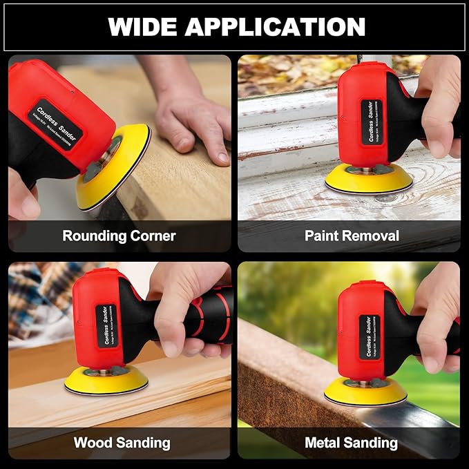 Cordless Sander, 3" Palm Sander with 2Pcs 16.8V 3.0Ah Batteries, 3500RPM Mini Polisher, 30 Accessories Sander Tool for Sanding/Polishing/Waxing/Cleaning