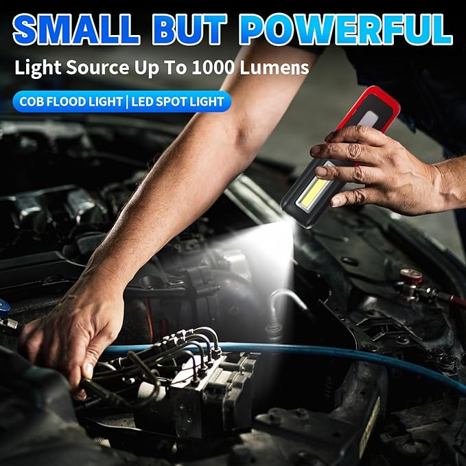 2 PCS Rechargeable LED Flashlight Magnetic Light, Portable Work Light Trouble Lights Lamp for Mechanics, Compact Reliable and Super Bright Flash Light for Tool Gifts for Men(Red)