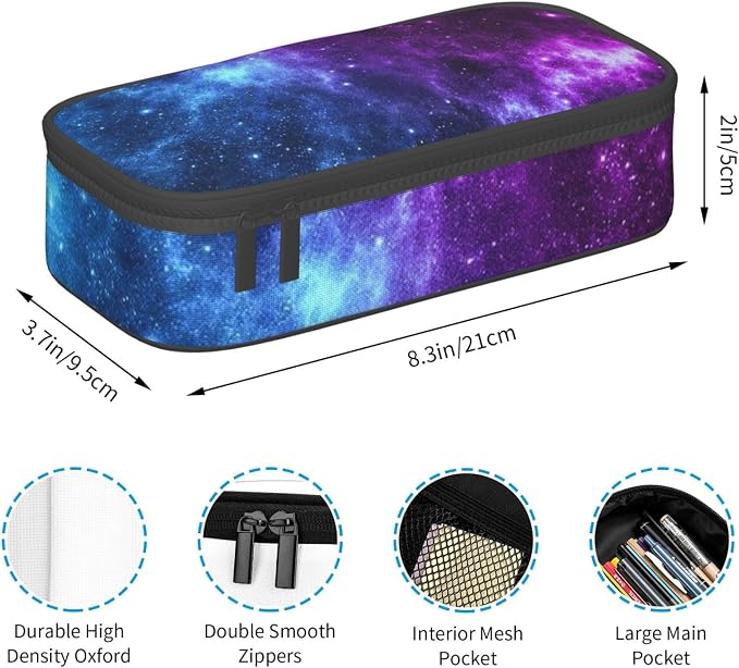 Blue Galaxy Star Purple Space Pencil Case Organizer Big Capacity Pencil Pouch - Image 5