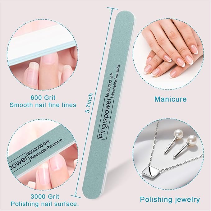 Nail Files and Buffers, 10PCS Professional Metal Nail File and Buffer Block (600/3000 Grit) for Natural Nails, Double Sided Washable & Reusable Manicure Kit for Women Home & Salon