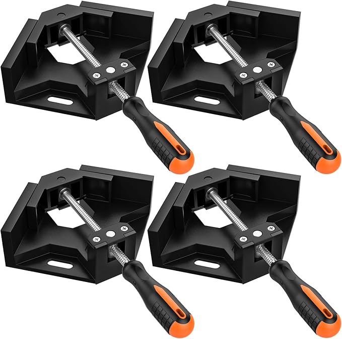 Right Angle Clamp, Housolution [4 PACK] Single Handle 90° Aluminum Alloy Corner Clamp, Right Angle Clip Clamp Tool Woodworking Photo Frame Vise Holder with Adjustable Swing Jaw - Black