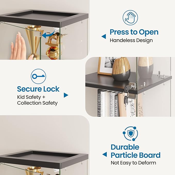 Dystler 6-Tier Glass Display Cabinet, RGB LED Lights & Lock | 66.9" Display Case - Image 6