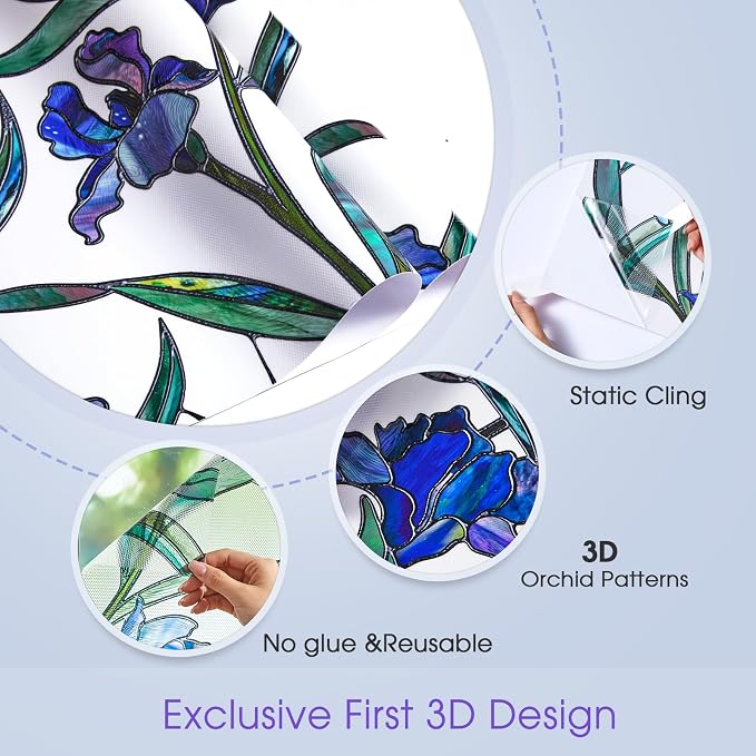 3D Stained Glass Window Privacy Film, Floral UV Block Cling - Image 7