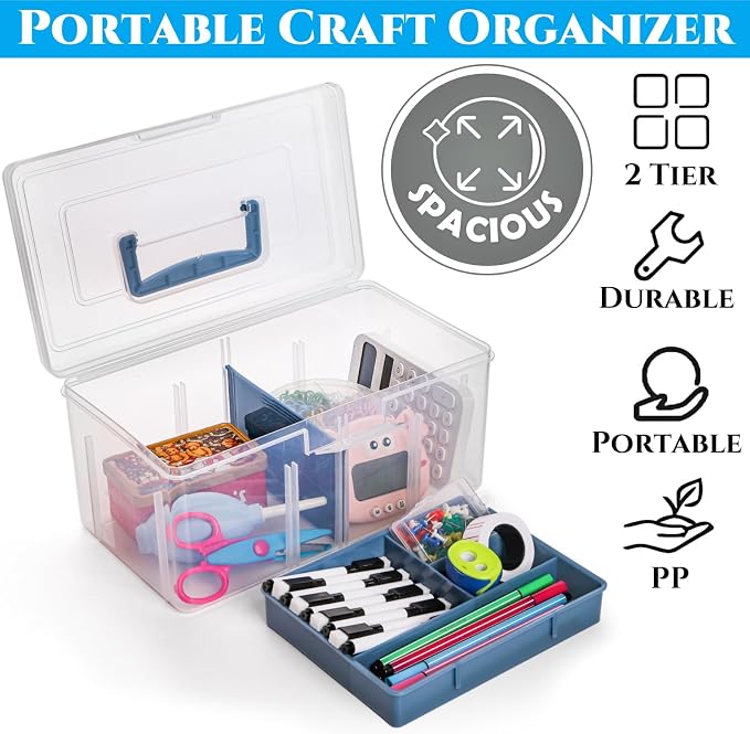 2 Pack Plastic Dividing Storage Box, 2 Layer Multipurpose Craft Organizer and - Image 4