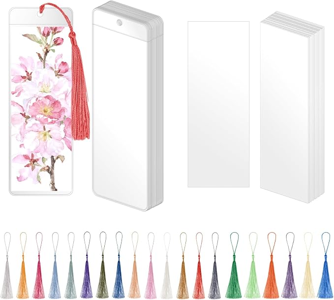 80 Pack Paper Bookmarks with Sleeves & Tassels, Blank White Cardstock Bookmarks by BLISSIQUEE
