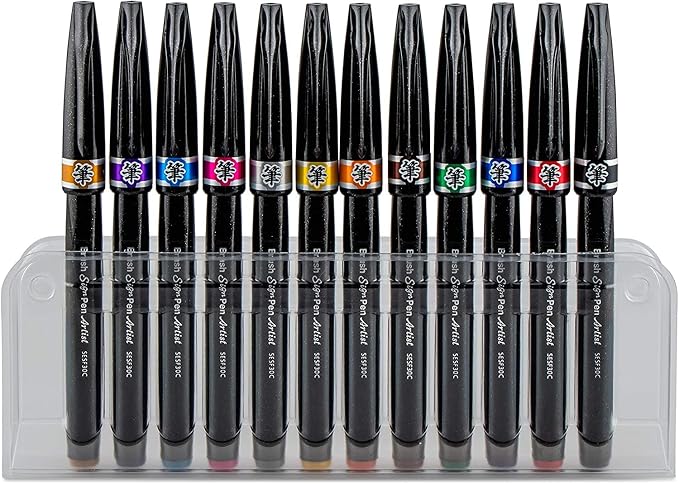 Pentel Arts Sign Pen Micro Brush Tip, 12-PK Plastic Box - Image 2