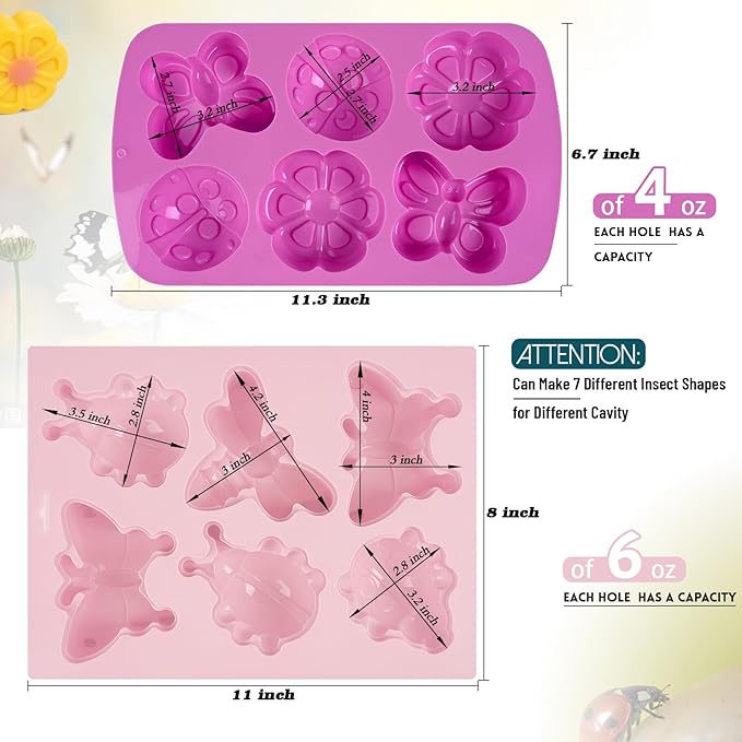 Sakolla 2 Pack Insect Silicone Soap Molds, 6-Cavity Dragonfly Butterfly Ladybug - Image 3