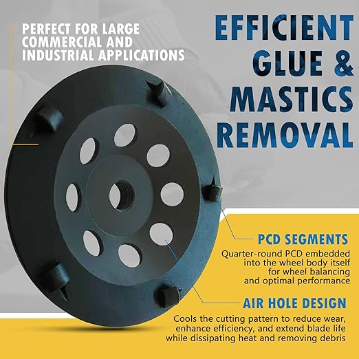 4.5" PCD Grinding Wheel for Epoxy, Glue, Mastic and Paint, 5 PCD Segments, 5/8"-11 Threaded Arbor
