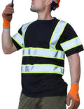 sesafety High Visibility Shirts for Mens Class 3 Hi Vis Reflective Construction Shirts for Men with Pocket Safety T Shirts for Men Work Shirt for Mens Short Sleeve Black Yellow Strips 2XL