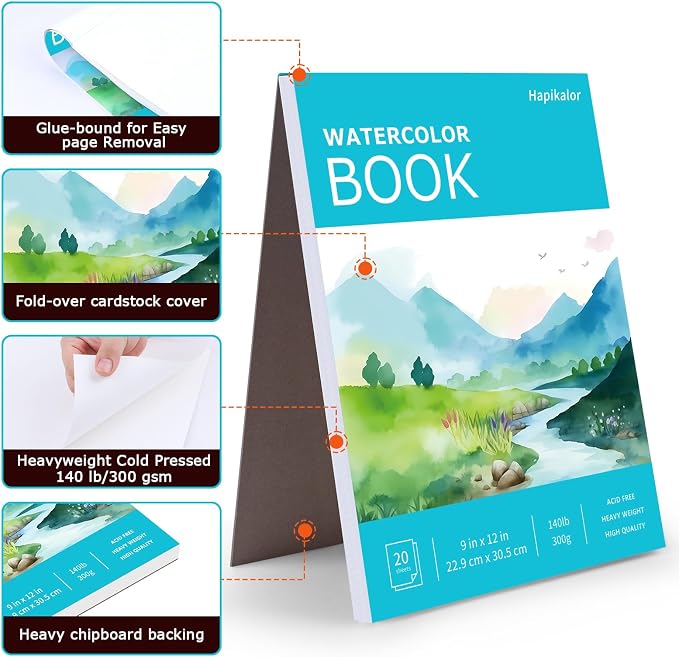 Hapikalor 2-Pack 9"x12"Watercolor Paper Pad, Teacher Classroom Must Have - Image 7