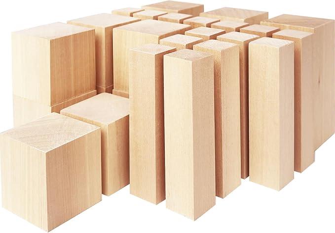 Basswood Carving Blocks,25 Pcs Whittling Wood Basswood Blocks with 3 Sizes,Bass Wood for Wood Carving,Wooden Blocks for Crafts for Beginners Kids and Adults