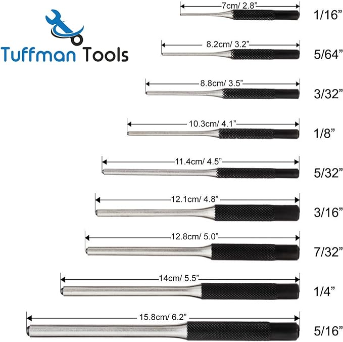 Roll Pin Punch Set 9pc - Great Nail Punch for Gun Tool Kit Building, Watch Repair Kit and Removing Firing Pin with Tool Pouch