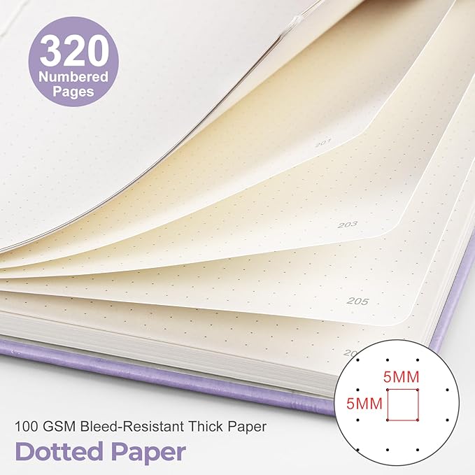 EMSHOI Dotted Journal Notebook, 320 Pages, A5 Size | Leather Hardcover - Image 2
