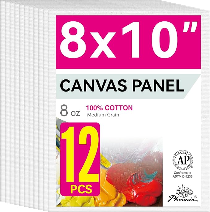 PHOENIX Painting Canvas Panels 8x10 Inch, 12 Value Pack - 8 Oz Triple Primed by PHOENIX