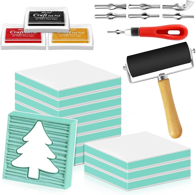 12pcs 2"x2" Rubber Carving Blocks, Linoleum Block Stamp Making Kit by Oopsu
