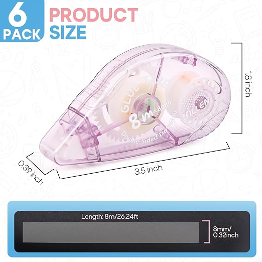6 Pack Double Sided Tape Roller, Double Sided Adhesive Scrapbook Tape - Image 2