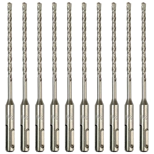 10-Pack SDS Plus 3/16" x 6" Rotary Hammer Drill Bits, Carbide Tipped for Brick, Stone and Concrete