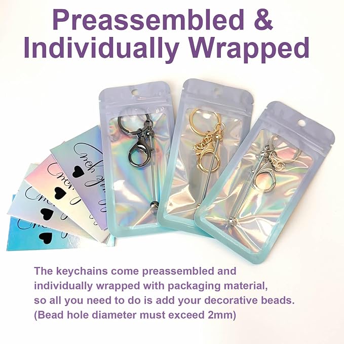 42/84/126 Pcs Beadable Keychain Bars Bulk Blank DIY Beaded Keychain Making - Image 5
