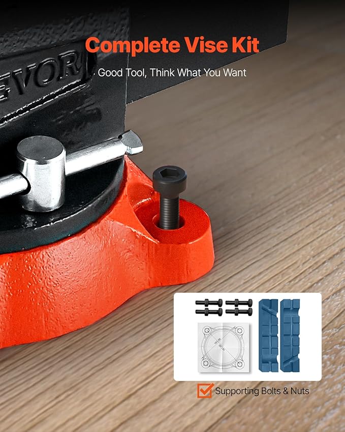 VEVOR Bench Vise, 5.5" Jaw Width, 5.5" Max Jaw Opening Multipurpose Vise with 360° Swivel Locking Base, 2.8" Throat Depth, Heavy Duty Ductile Iron Workbench Vise, Two-Way Jaws for Clamping Round Pipes