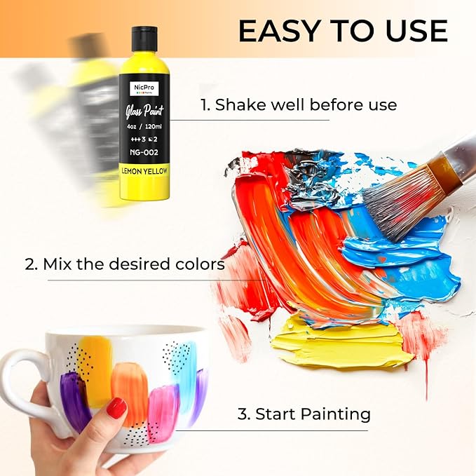 Nicpro 8 Colors Stained Glass Paint Set, 4oz / 120ml Waterproof Acrylic Enamel - Image 3