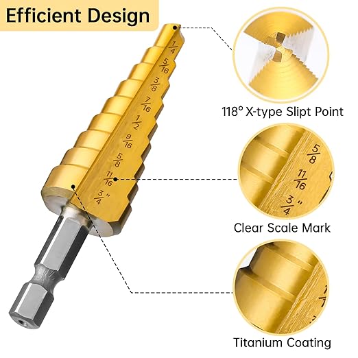 3PCS Step Drill Bit Set, HSS Titanium Step Drill Bits for Metal, 28 Sizes Stepper Up Bits with Portable Bag