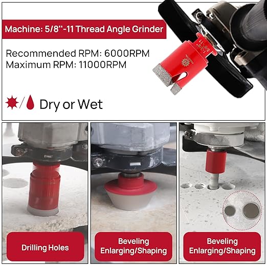 Diamond Core Drill Bit Set - 11pcs (6/8/10/25/35/50/65mm+10mm Finger Milling Bit+50mm Beveling Chamfer Bit+Hex+4.5'' Saw Blade) Hole Saw Kit for Porcelain Ceramic Tile Marble Granite