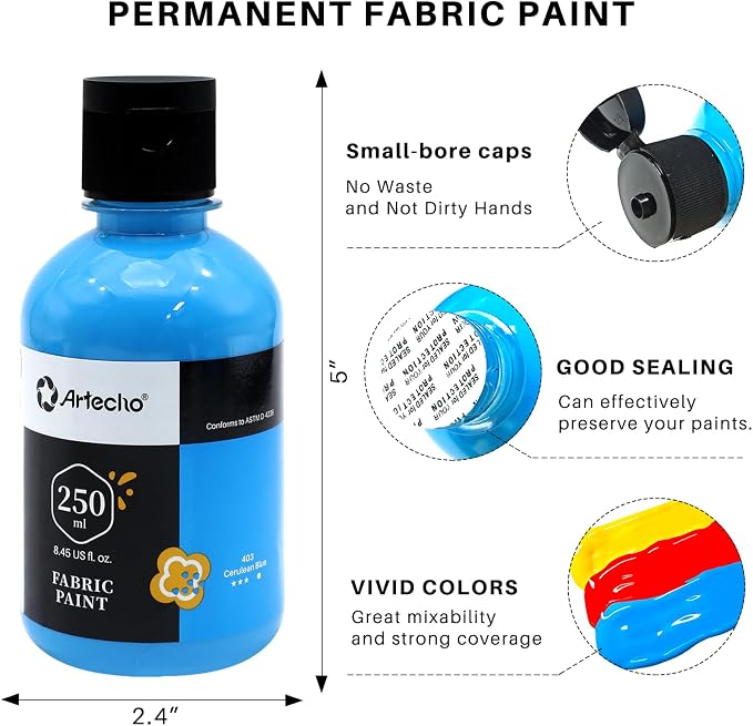 Artecho Sap Green Fabric Paint, 250 ml / 8.45 oz Permanent Clothing Paint - Image 3