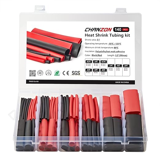 Chanzon 140 Pcs Heat Shrink Tubing Kit, 3:1 Red & Black Sleeving Heat Shrink Wrap Tubing with Length 3.5" (inch), Marine Grade Electrical Waterproof Polyolefin Heat-Shrink Tube