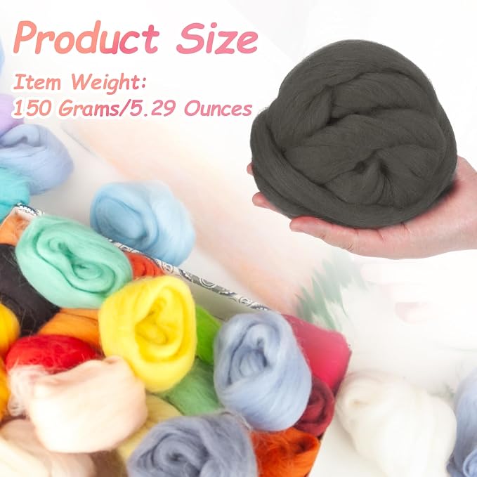 PATIKIL Wool Roving Yarn, 150G/5.3OZ Soft Felting Wool Pure Chunky Roving Yarn - Image 2