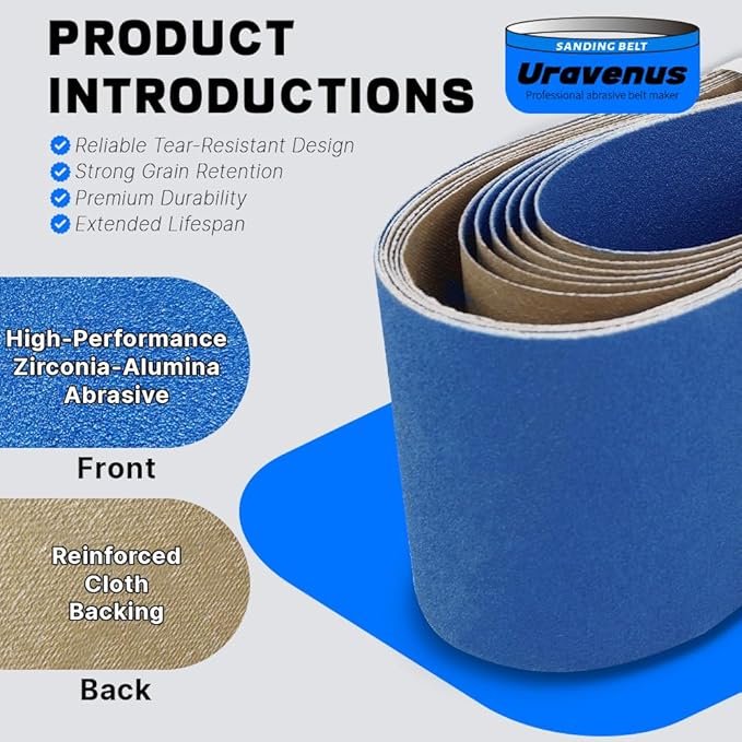 4 x 36 Inch Sanding Belts, 6 Pcs 240 Grit, Zirconia Sanding Belts for Ultra-Fine Finishing, Metal Polishing, Woodworking