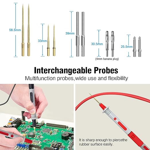 Multimeter Test Leads Kit,25PCS Current Probes with Replaceable Alligator Clips,Precision Sharp Probe,Test Hook,Test Tweezer,Wire Piercing Test Probe for Digital Electrical Multimeter Testing